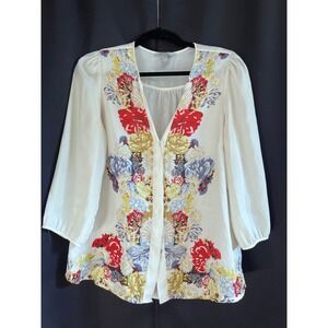 H&M Floral Print Blouse Top Multicolor‎ Button Up Long Sleeve Women's Size 12